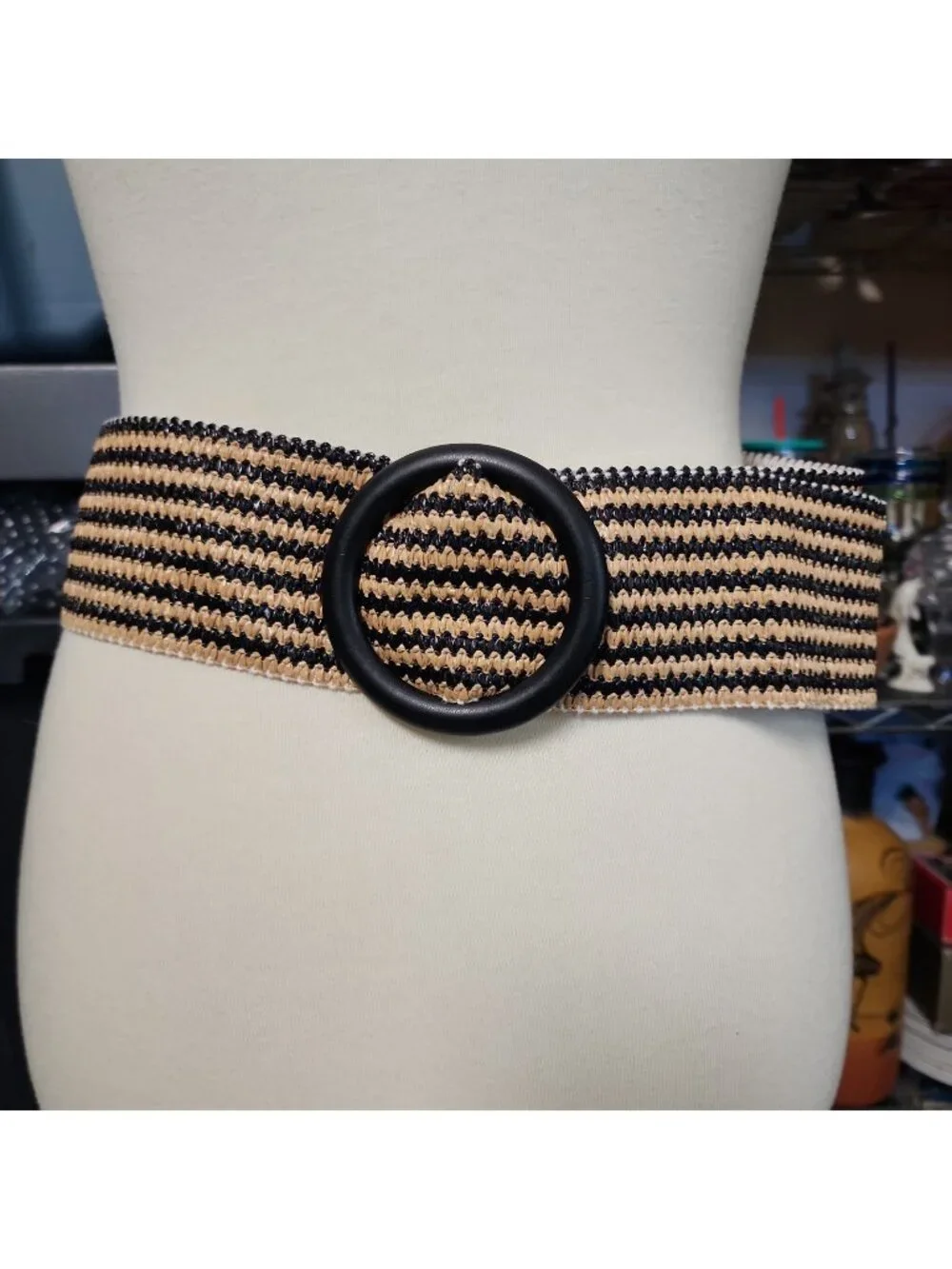 Straw Woven Elastic Stretch Waist Belt Boho Braided Women's Fits To 37